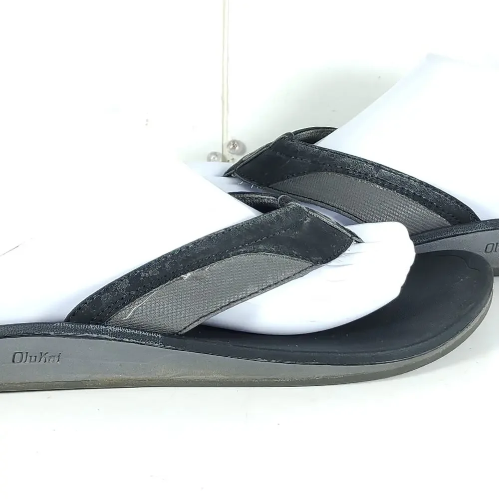 Olukai Men's Ohana US9? Black Gray Slip On Flat Thong Sandals